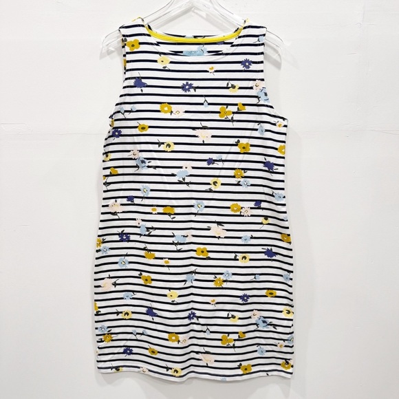Joules Sleeveless Knee Length Flower Printed Striped Shift Dress Size 10 - Picture 2 of 6